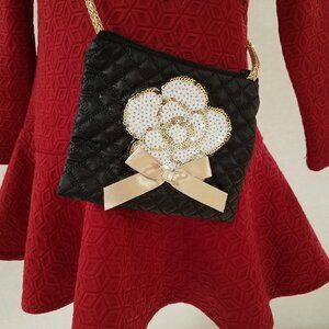 Mae Li Rose Little Girls Purse Black White & Gold Chain Straps NEW NWT